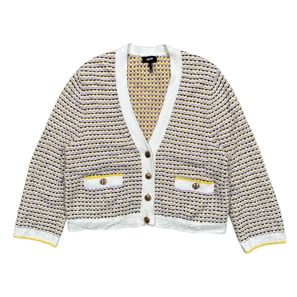ME+EM Jacquard Summer Jacket Cotton Knit Striped Cardigan Sweater Womens Large - Picture 1 of 10